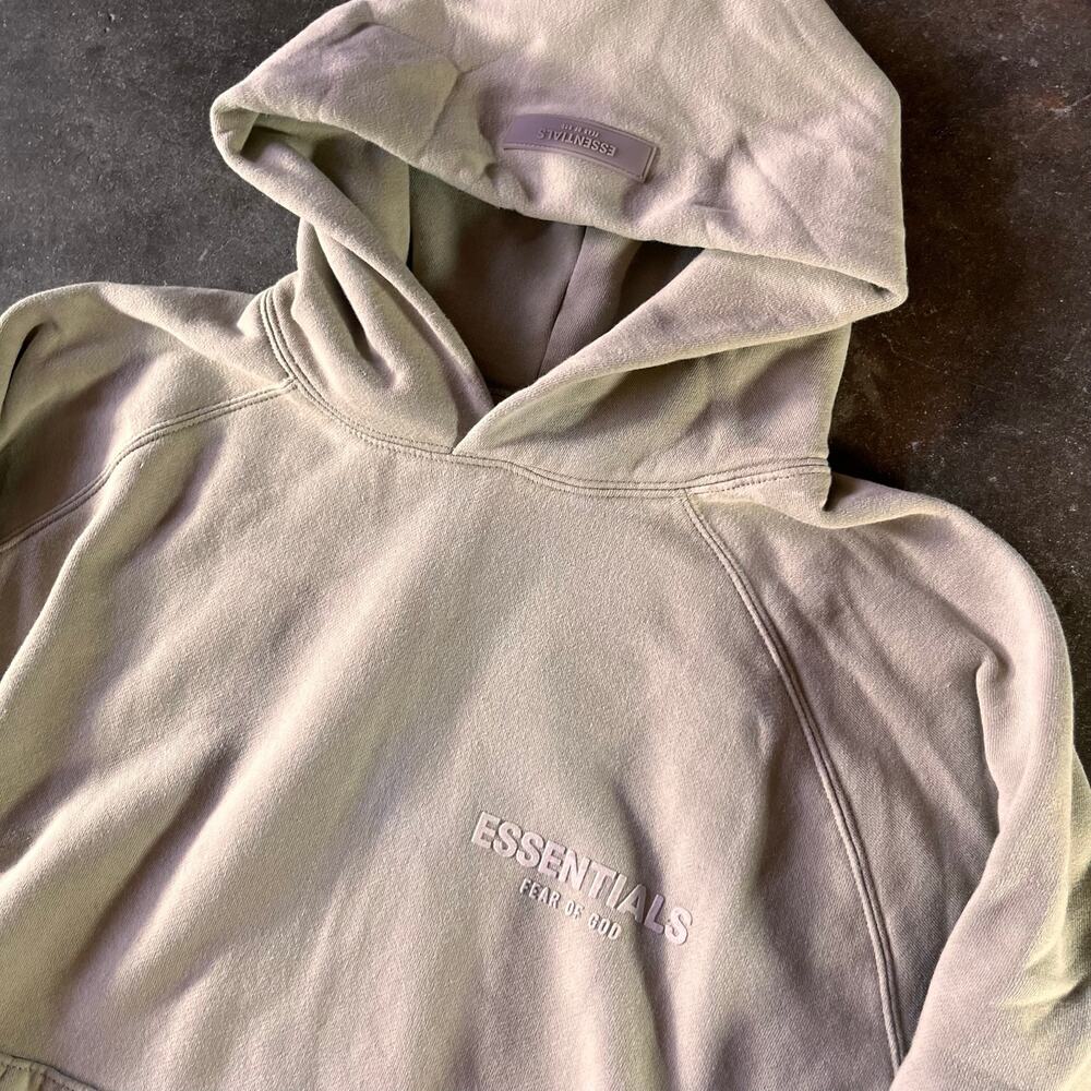 modern essentials fear of god cream streetwear pullover hoodie mens small
